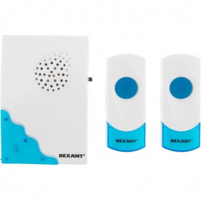 Беспроводной дверной звонок REXANT RX-4 с двумя кнопками вызова 32 мелодии 100 м IP44 (белый/синий) 73-0040 Беспроводной дверной звонок REXANT RX-4 с двумя кнопками вызова 32 мелодии 100 м IP44 (белый/синий) 73-0040