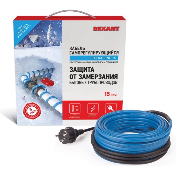 Кабель REXANT 15MSR-PB 4 м/60 Вт греющий саморегулирующийся 51-0617 Кабель REXANT 15MSR-PB 4 м/60 Вт греющий саморегулирующийся 51-0617