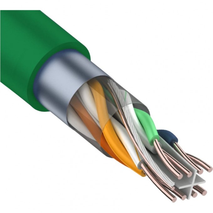 Кабель витая пара REXANT F/UTP, CAT 6, нг(А)-HFLTx, 4х2х0,575мм, 23AWG, INDOOR, SOLID, зеленый, 305м 01-0172 Кабель витая пара REXANT F/UTP, CAT 6, нг(А)-HFLTx, 4х2х0,575мм, 23AWG, INDOOR, SOLID, зеленый, 305м 01-0172