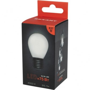 Лампа филаментная REXANT ШАРИК GL45 9,5Вт 915Лм 4000K E27 матовая колба