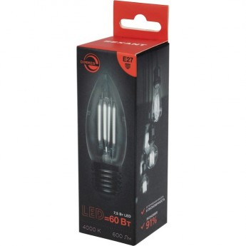 Лампа филаментная REXANT СВЕЧА CN35 7,5Вт 600Лм 4000K E27 диммируемая, прозрачная колба