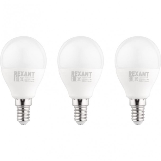Лампа светодиодная REXANT Шарик (GL) 11.5 Вт E14 1093 Лм 6500 K холодный свет (3 шт./уп.) 604-209-3 Лампа светодиодная REXANT Шарик (GL) 11.5 Вт E14 1093 Лм 6500 K холодный свет (3 шт./уп.) 604-209-3