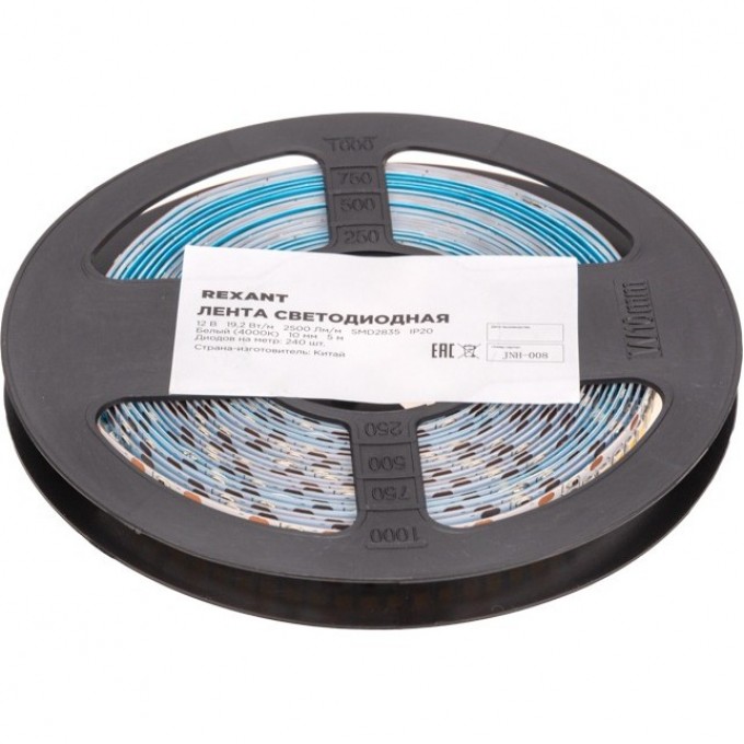 Лента светодиодная REXANT 12В, SMD2835, 19,2Вт/м, 240 LED/м, 4000K, 10мм, 5м, IP20 141-224 Лента светодиодная REXANT 12В, SMD2835, 19,2Вт/м, 240 LED/м, 4000K, 10мм, 5м, IP20 141-224