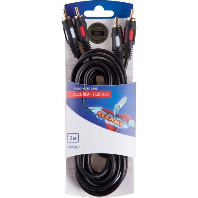 Шнур REXANT 2RCA - 2RCA, 3м, GOLD 06-3044 Шнур REXANT 2RCA - 2RCA, 3м, GOLD 06-3044