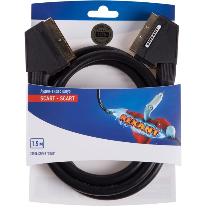 Шнур REXANT SCART - SCART (21pin) 1,5М (GOLD) 06-3075 Шнур REXANT SCART - SCART (21pin) 1,5М (GOLD) 06-3075