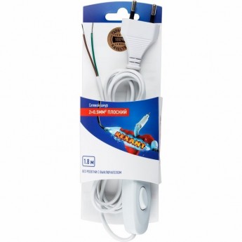 Шнур сетевой REXANT 1.8m с выключателем без розетки белый