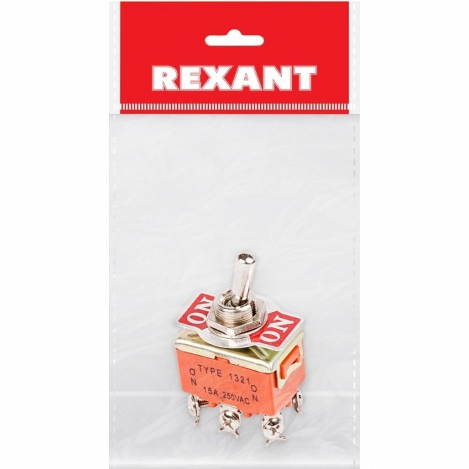 Тумблер REXANT KN-202 250V 15А (6c) двухполюсный 36-4131-1 Тумблер REXANT KN-202 250V 15А (6c) двухполюсный 36-4131-1