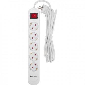 Удлинитель REXANT STANDARD 5 гнезд 3м 3х1,0мм² с выключателем 2 USB белый Удлинитель REXANT STANDARD 5 гнезд 3м 3х1,0мм² с выключателем 2 USB белый