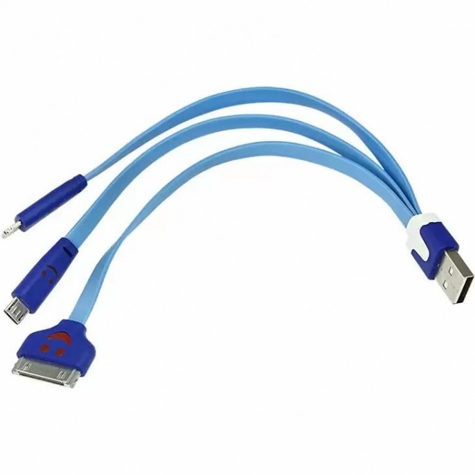 USB 3 в 1 кабель REXANT Lightning, micro USB, PVC flat blue 0,15m 18-4255 USB 3 в 1 кабель REXANT Lightning, micro USB, PVC flat blue 0,15m 18-4255