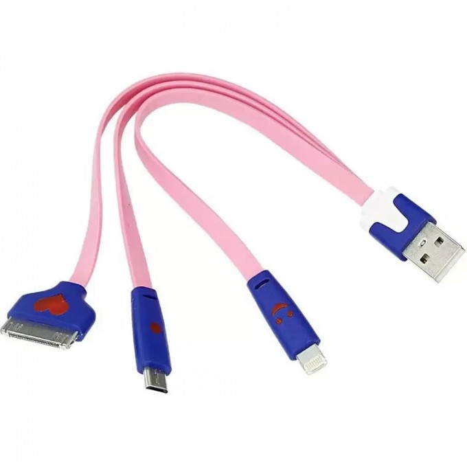 USB 3 в 1 кабель REXANT Lightning, micro USB, PVC flat pink 0,15m 18-4251 USB 3 в 1 кабель REXANT Lightning, micro USB, PVC flat pink 0,15m 18-4251
