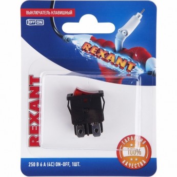 Выключатель клавишный REXANT MINI RWB-207 красный с подсветкой, в упаковке 1шт.