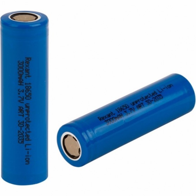 Высокоемкостный аккумулятор REXANT 18650 unprotected 20 А Li-ion 3000 mAH 3.7 В 30-2035 Высокоемкостный аккумулятор REXANT 18650 unprotected 20 А Li-ion 3000 mAH 3.7 В 30-2035